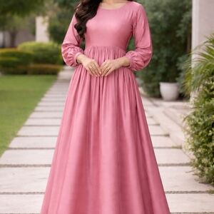 Elegant Long Sleeve Pink Maxi Dress